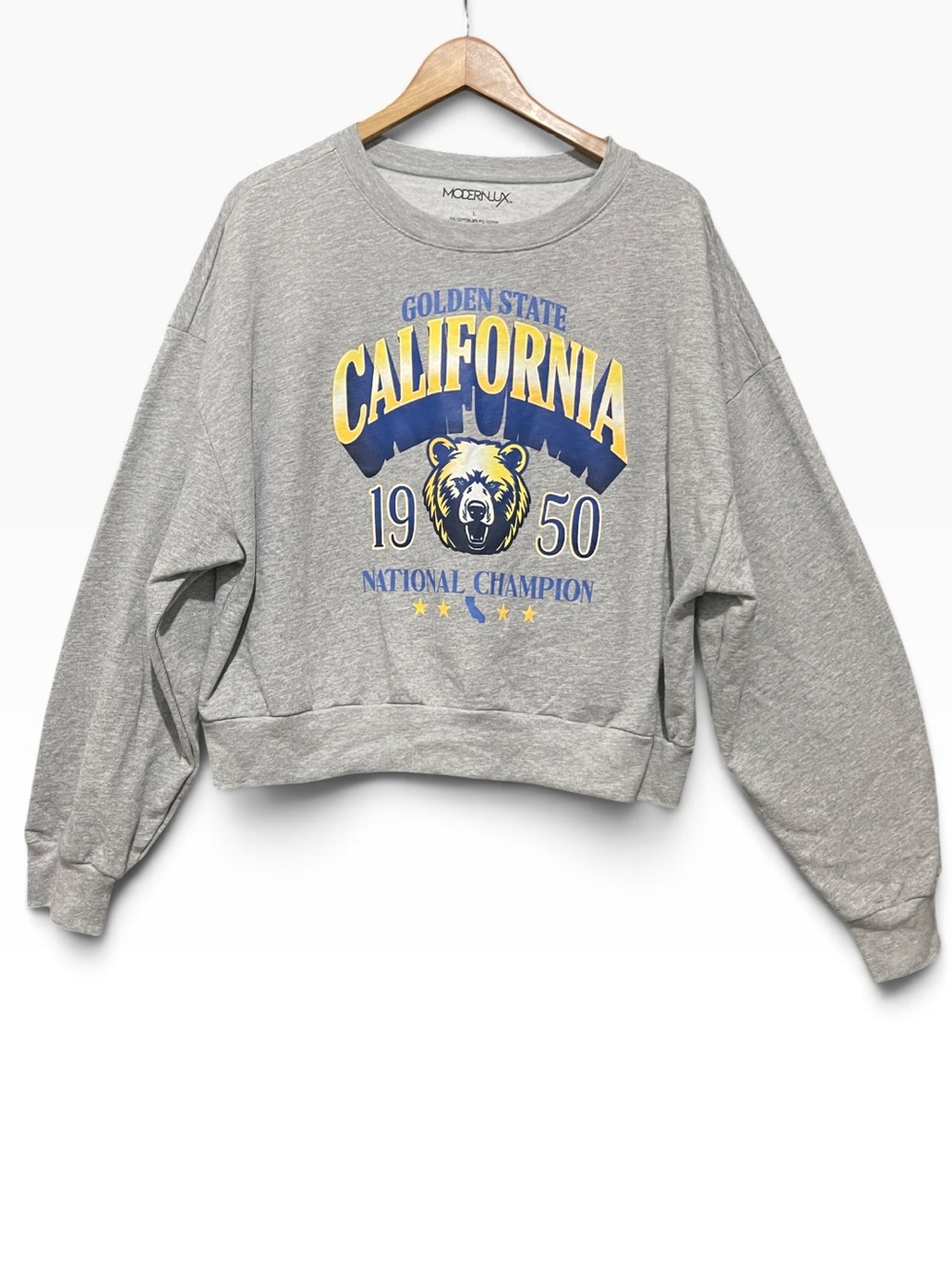 Modern Lux Gray California Graphic Crewneck with Yellow & Blue Print